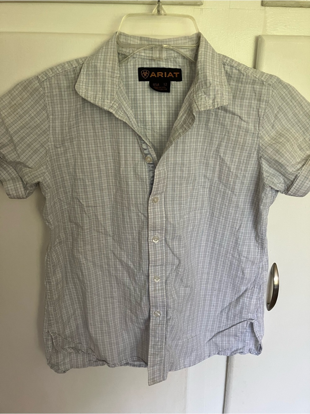 Ariat Light Blue and White Plaid Short-Sleeve Button-Down Shirt